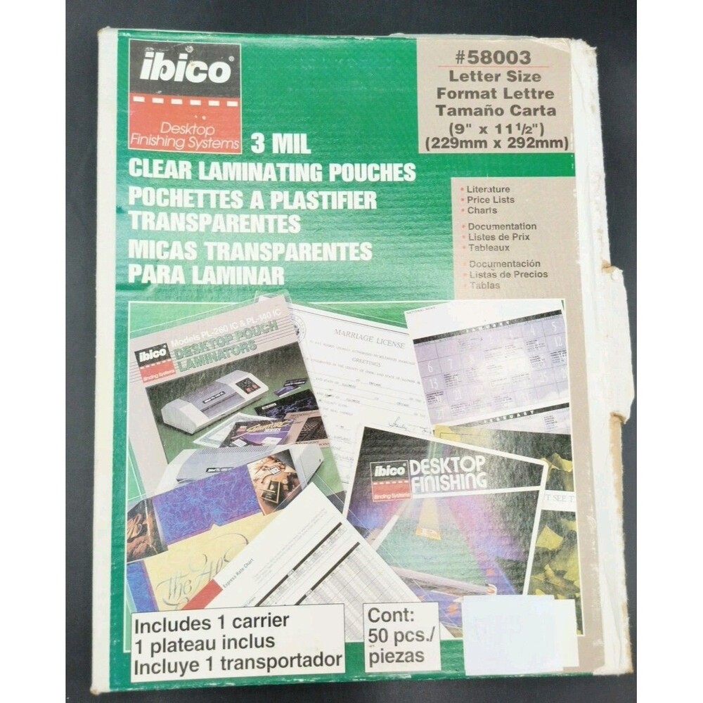Ibico 3 mil Clear Laminating Pouches 3 MIL 9" x 11 1/2" 27 PCS OPEN BOX